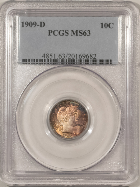 Barber Dimes 1909-D BARBER DIME – PCGS MS-63, PRETTY, PREMIUM QUALITY! SCARCE!