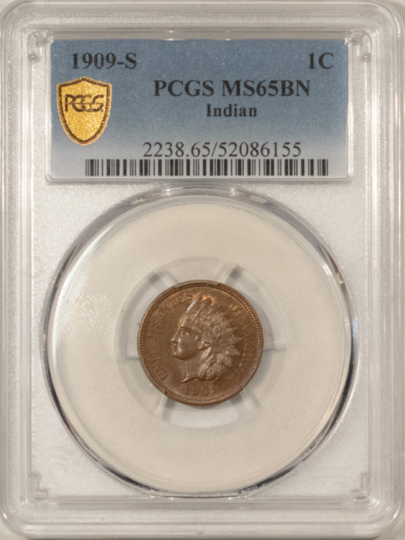 Indian 1909-S INDIAN CENT – PCGS MS-65 BN, A PERFECT GEM! KEY-DATE!