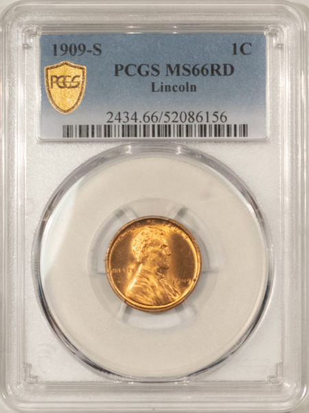 Lincoln Cents (Wheat) 1909-S LINCOLN CENT – PCGS MS-66 RD, FIERY & SUPERB! KEY-DATE!