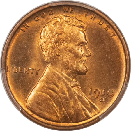 Lincoln Cents (Wheat) 1910-S LINCOLN CENT – PCGS MS-65 RD, LOOKS 66 RED, PREMIUM QUALITY!