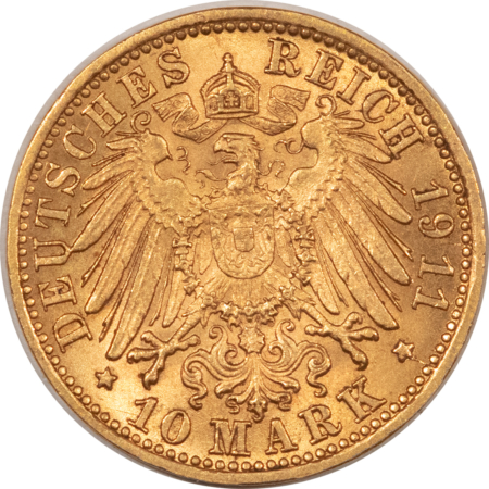 New Store Items 1911-F GERMANY WURTTEMBERG GOLD 10 MARKS KM#633 .1152OZ AGW UNCIRCULATED! SCARCE