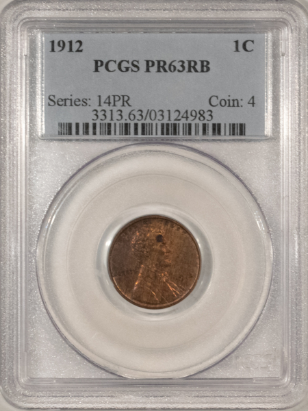Lincoln Cents (Wheat) 1912 MATTE PROOF LINCOLN CENT – PCGS PR-63 RB