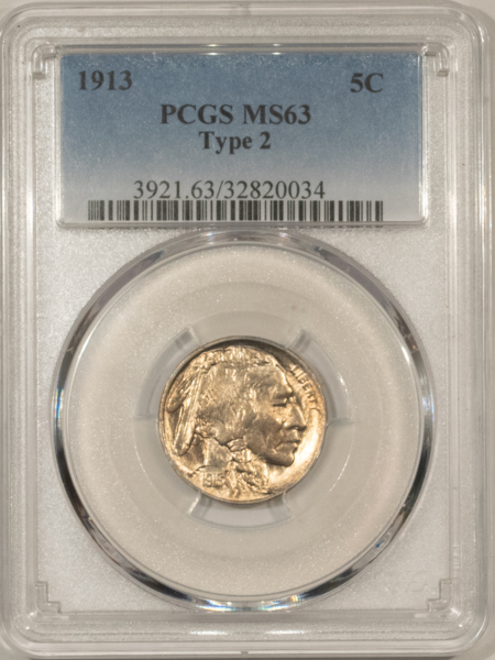 Buffalo Nickels 1913 BUFFALO NICKEL TYPE 2 – PCGS MS-63, PREMIUM QUALITY!