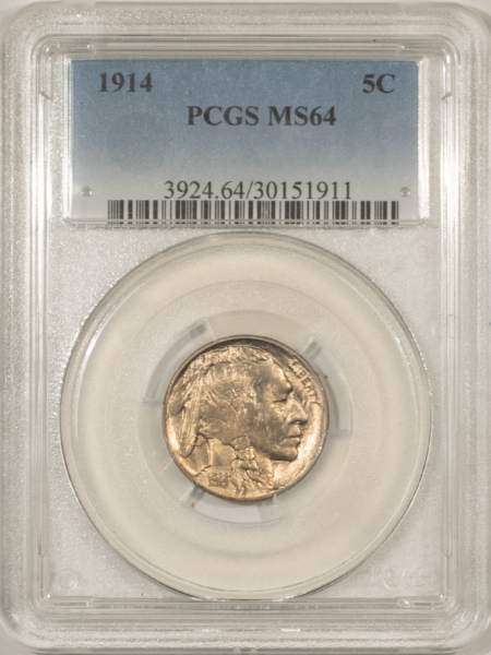 Buffalo Nickels 1914 BUFFALO NICKEL – PCGS MS-64 ORIGINAL LUSTROUS