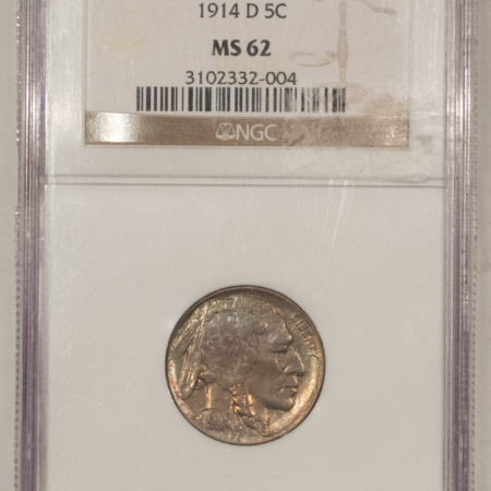 Buffalo Nickels 1914-D BUFFALO NICKEL – NGC MS-62, PRETTY COLOR
