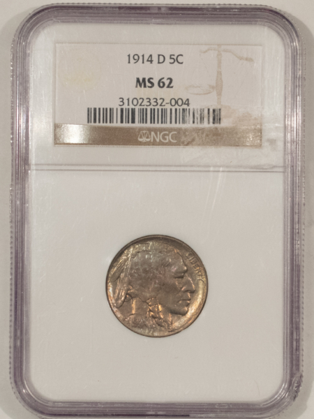 Buffalo Nickels 1914-D BUFFALO NICKEL – NGC MS-62, PRETTY COLOR