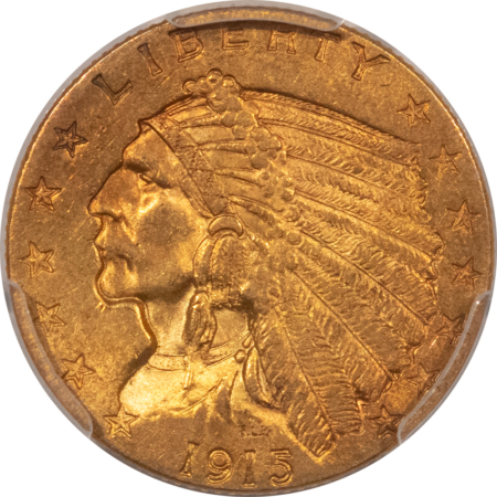 $2.50 1915 $2.50 INDIAN GOLD QUARTER EAGLE – PCGS MS-62, PRETTY ORIGINAL COLOR!