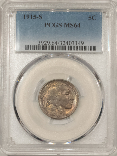 Buffalo Nickels 1915-S BUFFALO NICKEL – PCGS MS-64, ATTRACTIVE & WELL-STRUCK! TOUGH DATE!