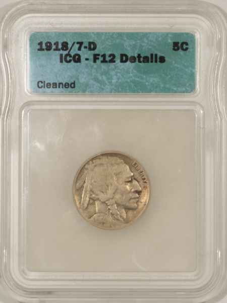 Buffalo Nickels 1918/7-D BUFFALO NICKEL – ICG F-12 DETAILS, FINE++ LIGHT CLEANING!