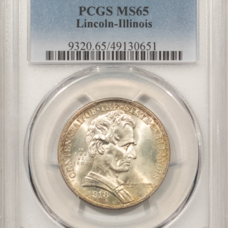 Early Commems 1918 LINCOLN-ILLINOIS COMEMMORATIVE HALF DOLLAR, PCGS MS-65 ORIGINAL FLASHY GEM!