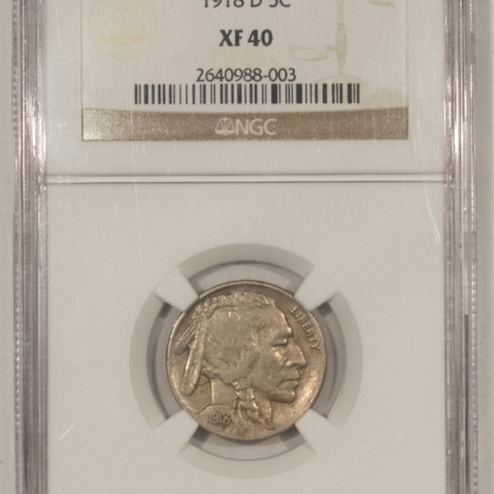 Buffalo Nickels 1918-D BUFFALO NICKEL – NGC XF-40, NICE CRISP HORN