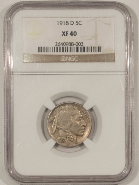 Buffalo Nickels 1918-D BUFFALO NICKEL – NGC XF-40, NICE CRISP HORN