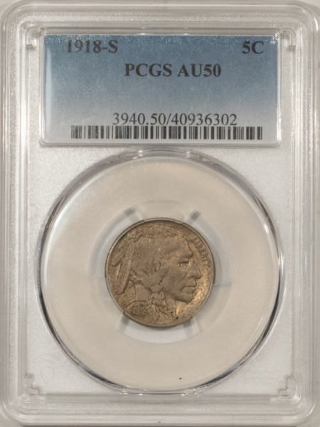 Buffalo Nickels 1918-S BUFFALO NICKEL – PCGS AU-50 SUPER ORIGINAL