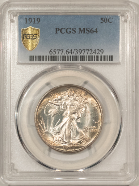 Half Dollars 1919 WALKING LIBERTY HALF DOLLAR – PCGS MS-64, GREAT LUSTER & PREMIUM QUALITY!