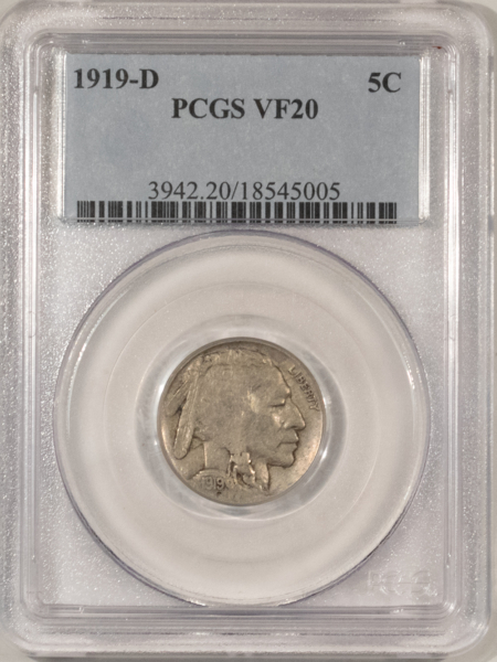 Buffalo Nickels 1919-D BUFFALO NICKEL – PCGS VF-20