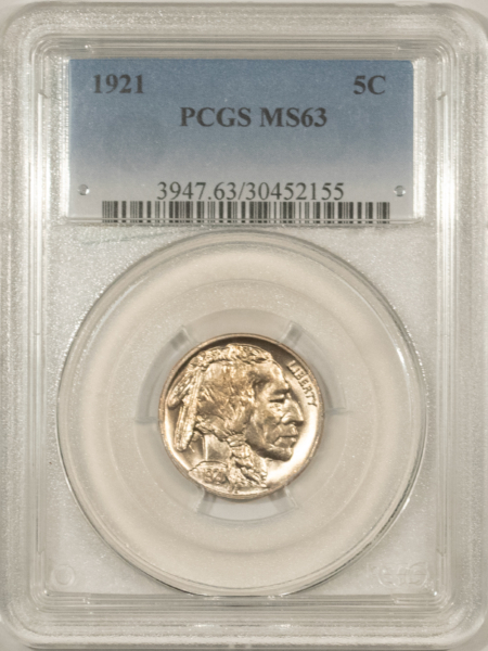 Buffalo Nickels 1921 BUFFALO NICKEL – PCGS MS-63, BLINDING LUSTER & PREMIUM QUALITY!