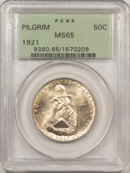 Early Commems 1921 PILGRIM COMMEMORATIVE HALF DOLLAR – PCGS MS-65, SUPER LUSTROUS, OGH & PQ!