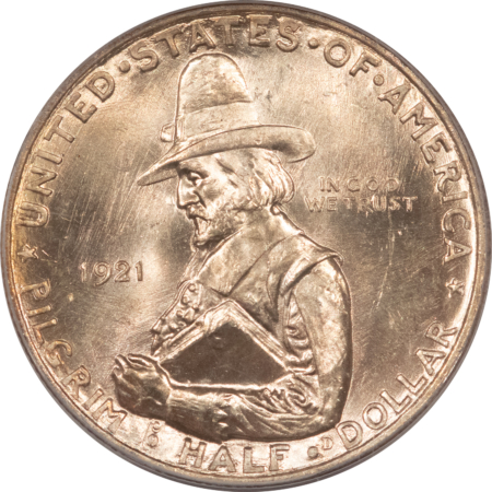 Early Commems 1921 PILGRIM COMMEMORATIVE HALF DOLLAR – PCGS MS-65, SUPER LUSTROUS, OGH & PQ!