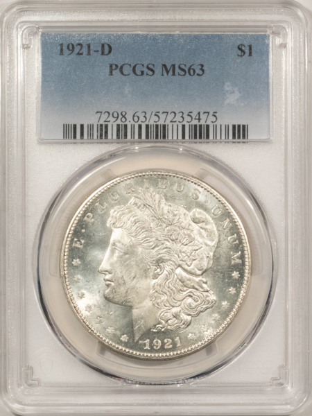 Dollars 1921-D $1 MORGAN DOLLAR – PCGS MS-63, FLASHY!