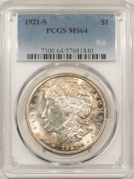 Dollars 1921-S $1 MORGAN DOLLAR – PCGS MS-64, FLASHY UNDERLYING LUSTER!