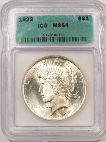 Dollars 1922 $1 PEACE DOLLAR – ICG MS-64