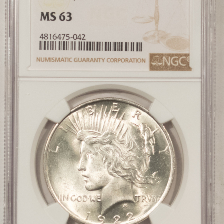 Dollars 1922 $1 PEACE DOLLAR – NGC MS-63