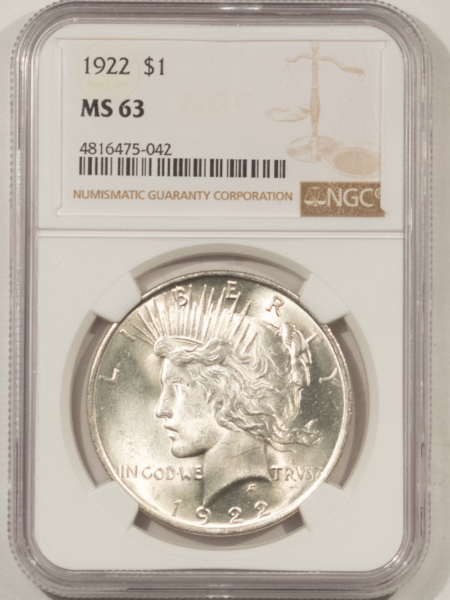 Dollars 1922 $1 PEACE DOLLAR – NGC MS-63