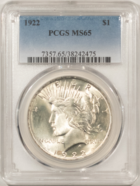 Dollars 1922 $1 PEACE DOLLAR – PCGS MS-65, BLAST WHITE!