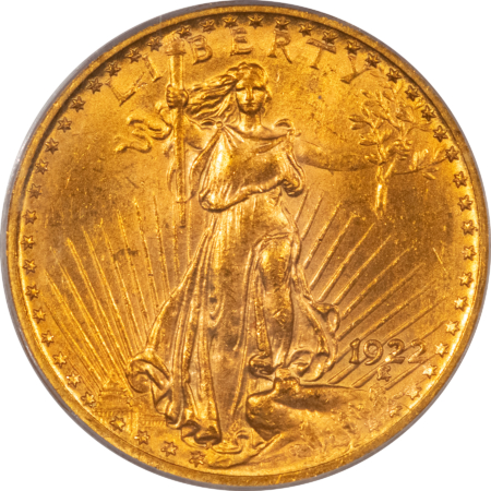 $20 1922 $20 ST GAUDENS GOLD DOUBLE EAGLE – PCGS MS-62, FLASHY & PRETTY!