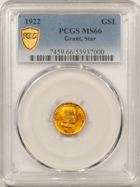 Early Commems 1922 $1 GRANT, STAR GOLD COMMEMORATIVE DOLLAR – PCGS MS-66, PQ & GORGEOUS!