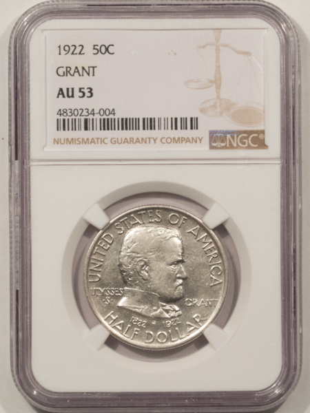 Early Commems 1922 GRANT COMMEMORATIVE HALF DOLLAR – NGC AU-53, WHITE!