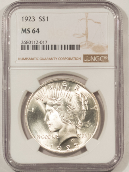 Dollars 1923 $1 PEACE DOLLAR – NGC MS-64, BLAST WHITE! PREMIUM QUALITY!
