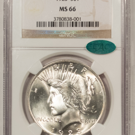 CAC Approved Coins 1923 $1 PEACE DOLLAR – NGC MS-66, BLAZING WHITE, PREMIUM QUALITY & CAC APPROVED!