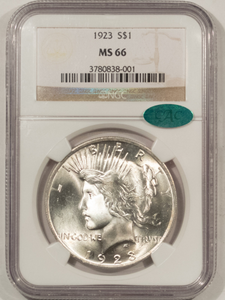 CAC Approved Coins 1923 $1 PEACE DOLLAR – NGC MS-66, BLAZING WHITE, PREMIUM QUALITY & CAC APPROVED!