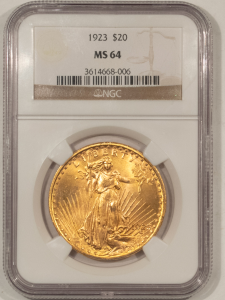 $20 1923 $20 ST GAUDENS GOLD DOUBLE EAGLE – NGC MS-64, LUSTROUS! BETTER DATE!