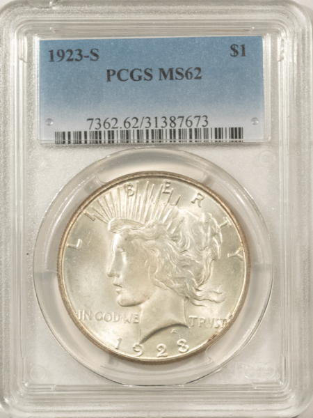 Dollars 1923-S $1 PEACE DOLLAR – PCGS MS-62, CREAMY WHITE!