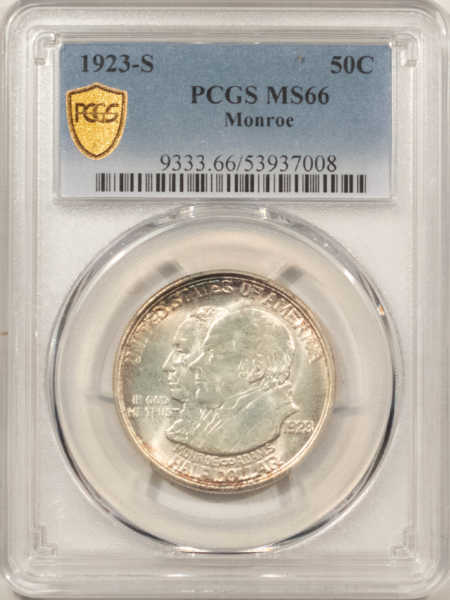 Early Commems 1923-S MONROE COMMEMORATIVE HALF DOLLAR – PCGS MS-66, SUPERB, PREMIUM QUALITY!