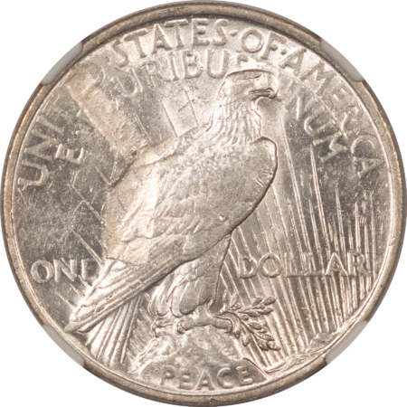 Dollars 1924 $1 PEACE DOLLAR – NGC MINT ERROR AU-55, REVERSE STRUCK THRU, NEAT ERROR!