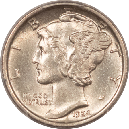 Dimes 1924 MERCURY DIME – PCGS MS-62 FB, BLAST WHITE, SHARP STRIKE!