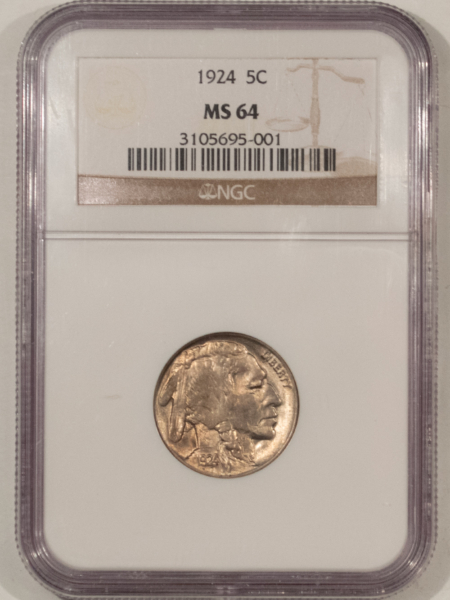 Buffalo Nickels 1924 BUFFALO NICKEL – NGC MS-64, LUSTROUS