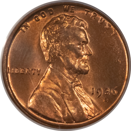 Lincoln Cents (Wheat) 1926-D LINCOLN CENT – PCGS MS-65 RD, ORIGINAL RED GEM! TOUGH!