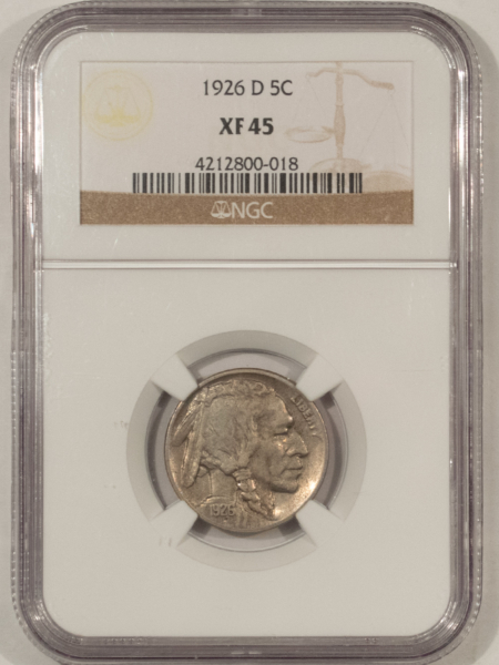 Buffalo Nickels 1926-D BUFFALO NICKEL – NGC XF-45, NICE ORIGINAL