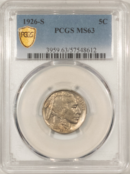 Buffalo Nickels 1926-S BUFFALO NICKEL – PCGS MS-63, IMPOSSIBLE TO FIND! WELL-STRUCK & RARE!