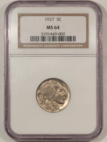 Buffalo Nickels 1927 BUFFALO NICKEL – NGC MS-64, FRESH & FLASHY
