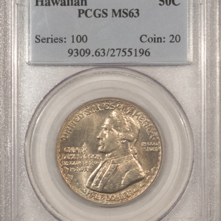 Early Commems 1928 HAWAIIAN COMMEMORATIVE HALF DOLLAR – PCGS MS-63, WHITE, FLASHY & NICE!