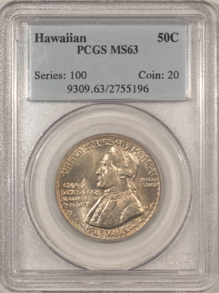 Early Commems 1928 HAWAIIAN COMMEMORATIVE HALF DOLLAR – PCGS MS-63, WHITE, FLASHY & NICE!