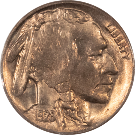 Buffalo Nickels 1928-D BUFFALO NICKEL – PCGS MS-63, LOOKS 64+! PREMIUM QUALITY!