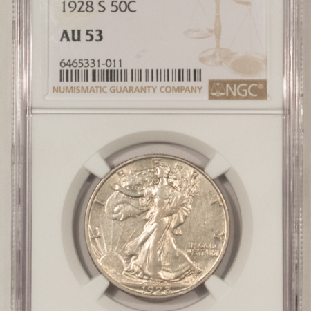Half Dollars 1928-S WALKING LIBERTY HALF DOLLAR – NGC AU-53, TOUGH!