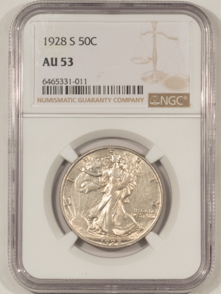 Half Dollars 1928-S WALKING LIBERTY HALF DOLLAR – NGC AU-53, TOUGH!