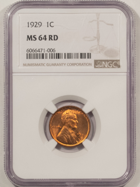 Lincoln Cents (Wheat) 1929 LINCOLN CENT – NGC MS-64 RD, RED AND FIERY!